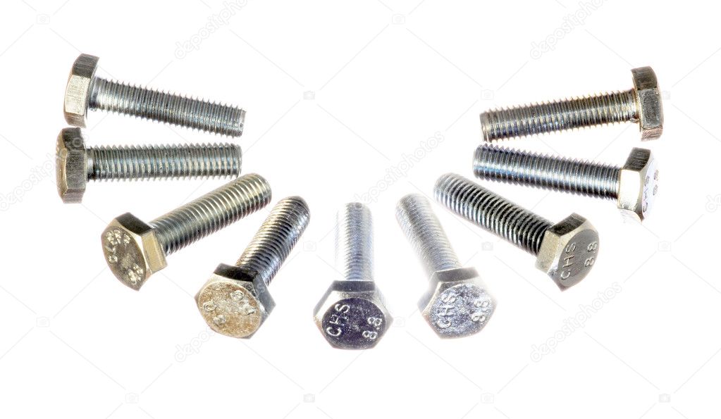 Screw in different angles on white background 