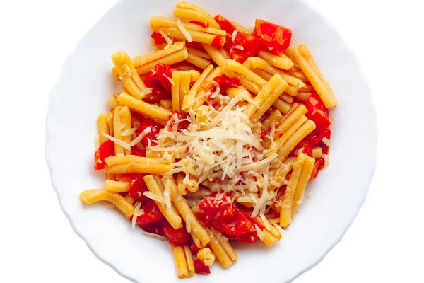 Pasta with tomato sauce and parmesan cheese — Stock Photo, Image