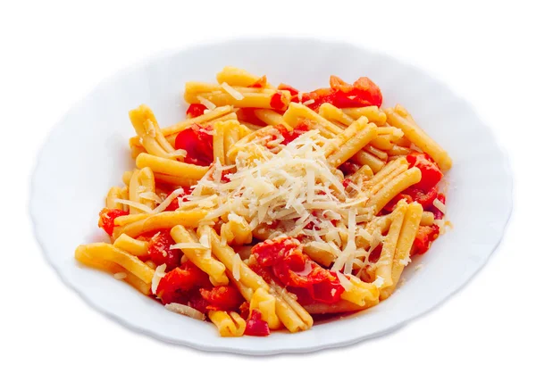 Pasta with tomato sauce and parmesan cheese — Stock Photo, Image