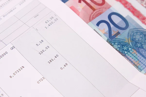 Euro banknotes with payroll at the end of the month — Stock Photo, Image