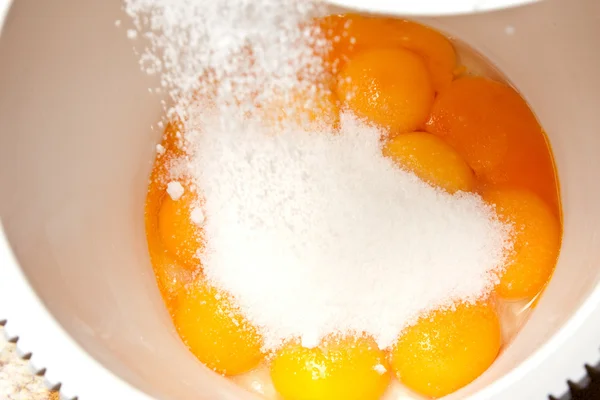 Egg yolks with sugar — Stock Photo, Image