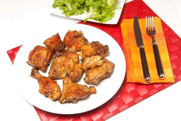 Roasted chicken on plate — Stock Photo, Image