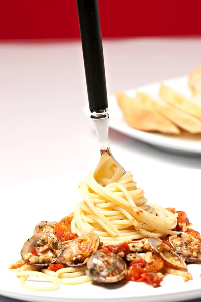 Forchetta con spaghetti — Foto Stock