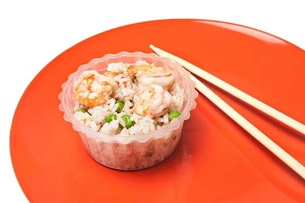 Rice with shrimps and mushrooms — Stock Photo, Image