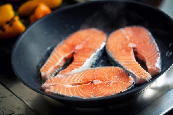 Fresh Salmon in a pan — Stock Photo, Image