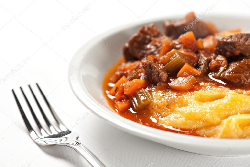 Polenta and stew in bowl