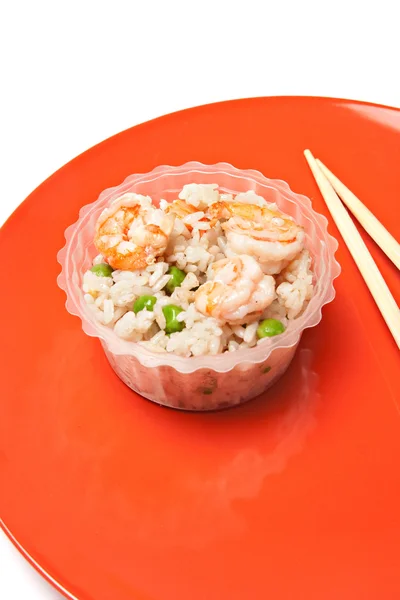 Arroz chinês com camarão e cogumelos — Fotografia de Stock