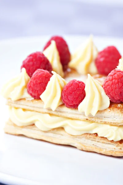 Crostata di lamponi con crema fresca — Foto Stock