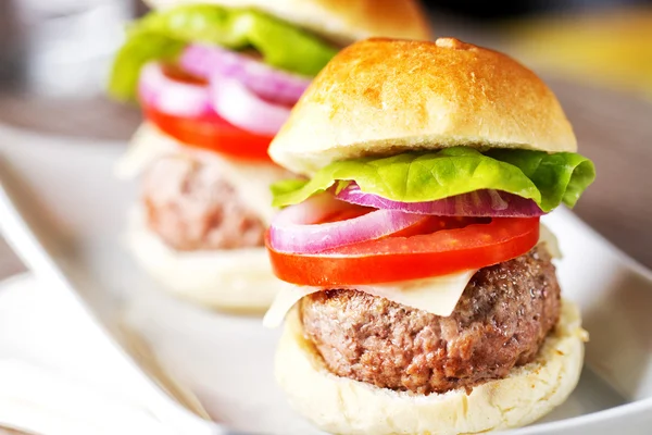 Leckere Mini-Hamburger auf dem Teller — Stockfoto