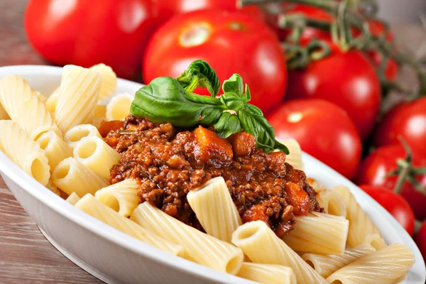 Macaroni Bolognese on plate — Stock Photo, Image