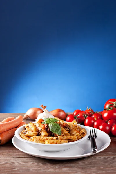 Macaroni Bolognese on plate — Stock Photo, Image