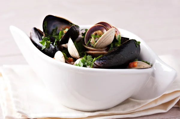 Moules mariniere en placa — Foto de Stock