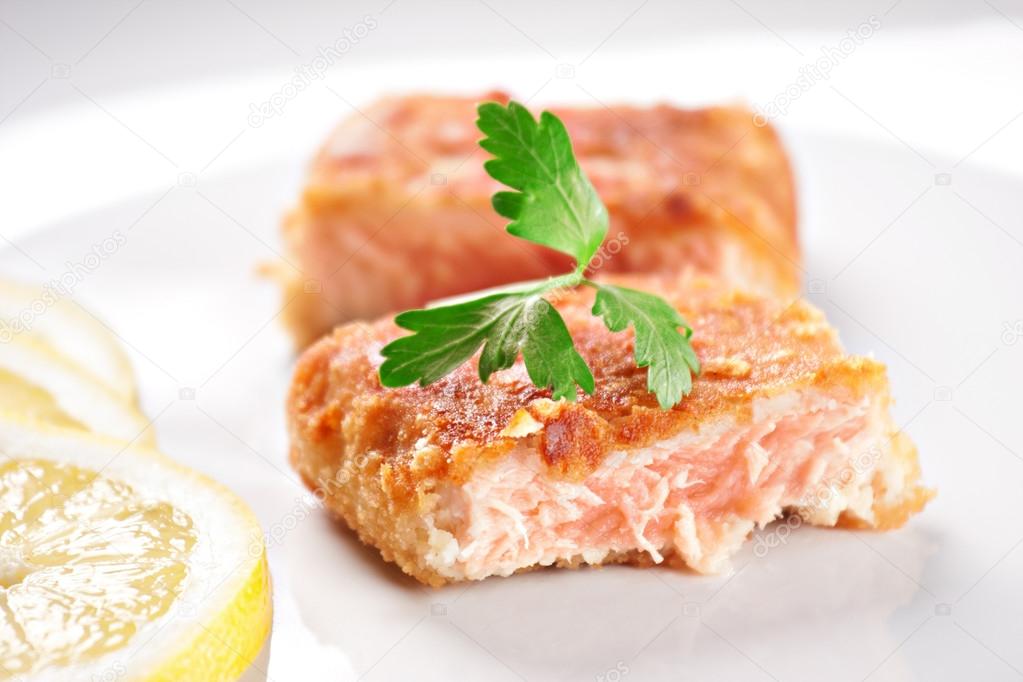 Fillet of salmon on plate