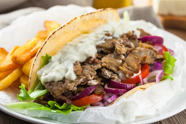Greek Gyros with Fries — Stock Photo, Image