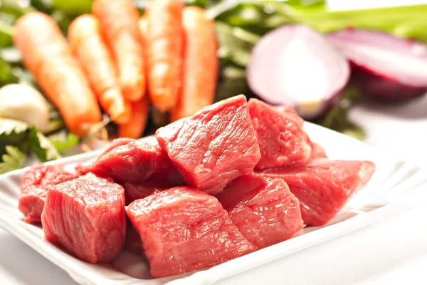 Receita crua do guisado da carne dos ingredientes — Fotografia de Stock