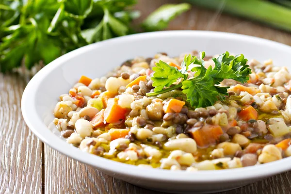 Vegetable soup on table — Stock Image Vegetable soup on table Royalty Free Stock Photos