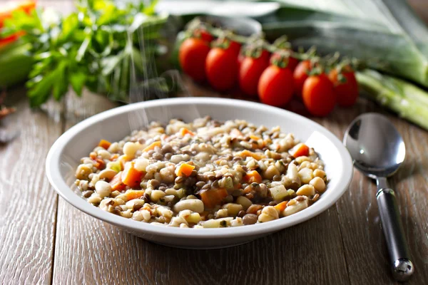 Vegetable soup on table — Stock Image Vegetable soup on table Stock Photo