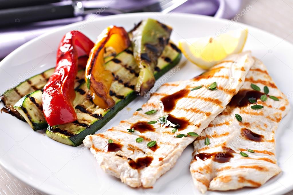 Grilled chicken with roasted vegetables