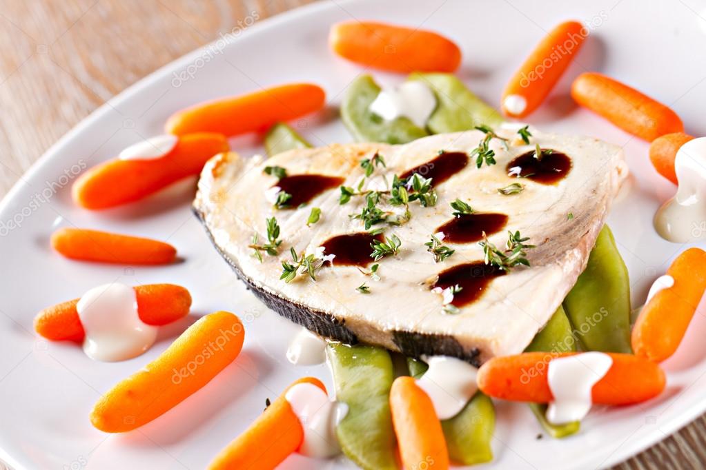 Swordfish grilled with mixed vegetables — Stock Photo © svariophoto