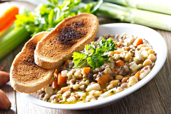 Vegetable soup on table — Stock Photo, Image