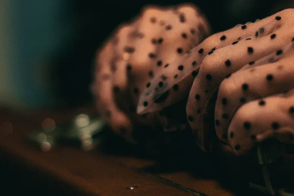 Eldivenli kız bavulu tutuyor.