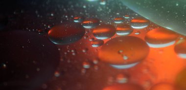 Yumuşak mercanların yatay soyut arkaplanı ve yumuşak röfleli şeftali yağı küreleri, yüzen mikro baloncuklar ve modern planlar için zarif bulanıklık..