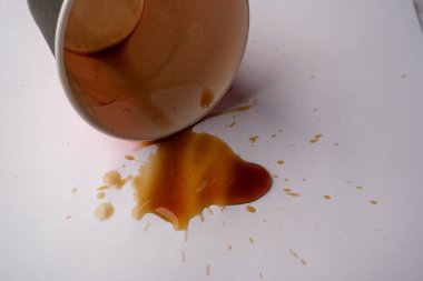 basra, Iraq - june 08, 2021: photo spilled coffee from paper cup