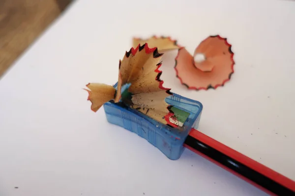 Closeup Photo Pencil Sharpening Helix Wood — Stock Photo, Image