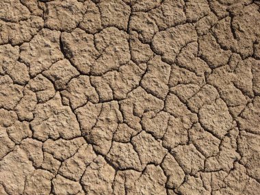 Kuru, çatlamış toprak yüzeyinin yakın çekimi, gösterişli doku ve desenler