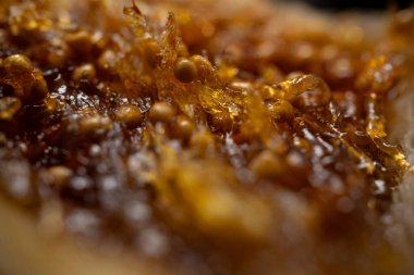 Organik kurutulmuş incir tohumu ve şuruplu hamurun makro dokusu