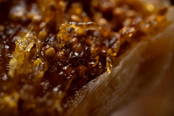 Organik kurutulmuş incir tohumu ve şuruplu hamurun makro dokusu