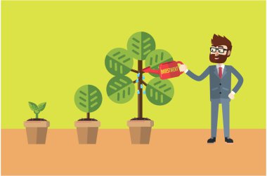 İşadamı çiçeğini suluyor.