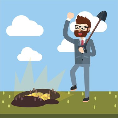 Business man find a gold coin