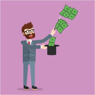Business doing magic with money hat