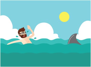 Businessman afraid with shark