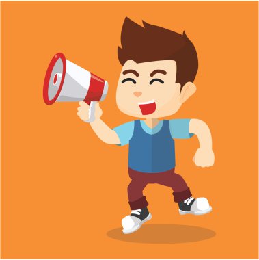 Çocuk megafon ile bağırıyor