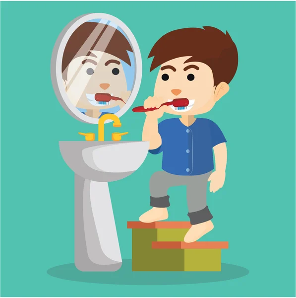 Niño cepillando dientes — Vector de stock