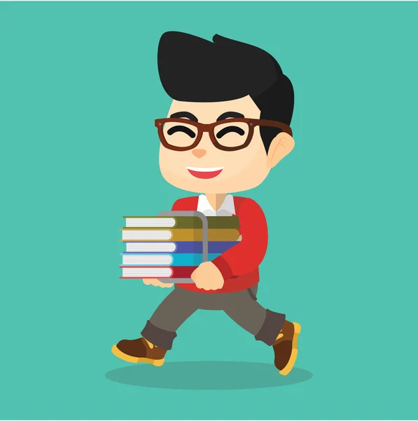 Niño feliz con los libros — Vector de stock