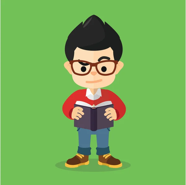 Niño leyendo libro solo — Vector de stock