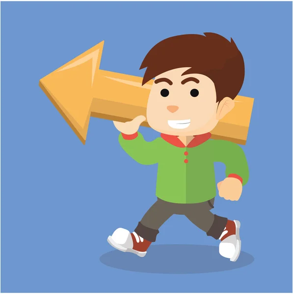 Boy walking with arrow — Stock Vector