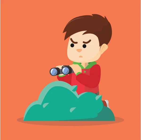 Spying boy with binocular — Stock Vector