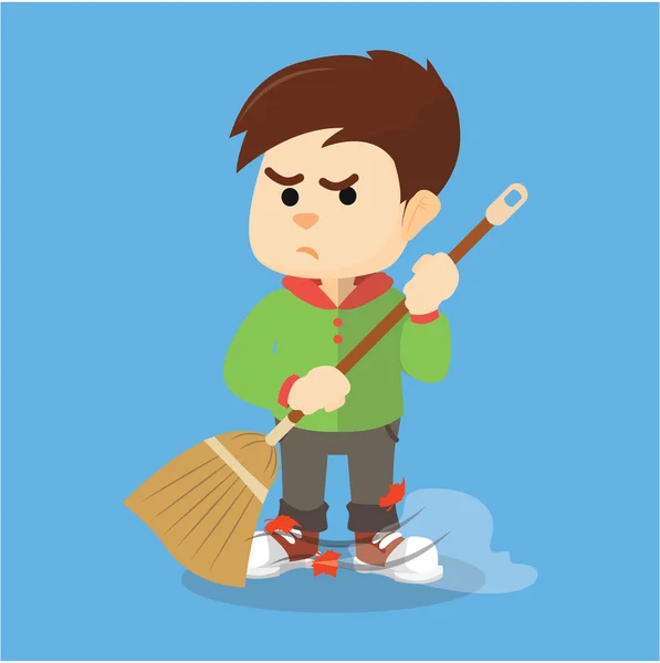 Αγόρι σκουπίζοντας με την σκούπα — Διανυσματικό Αρχείο