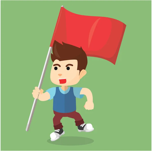 Chłopiec przyniesie duża czerwona flaga — Wektor stockowy