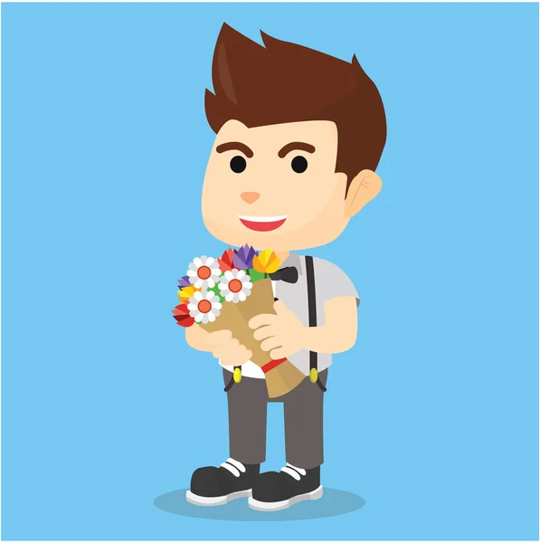Rapaz trazer flor de boquete — Vetor de Stock