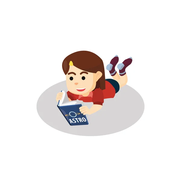 Girl reading astronomy book — Stock Vector