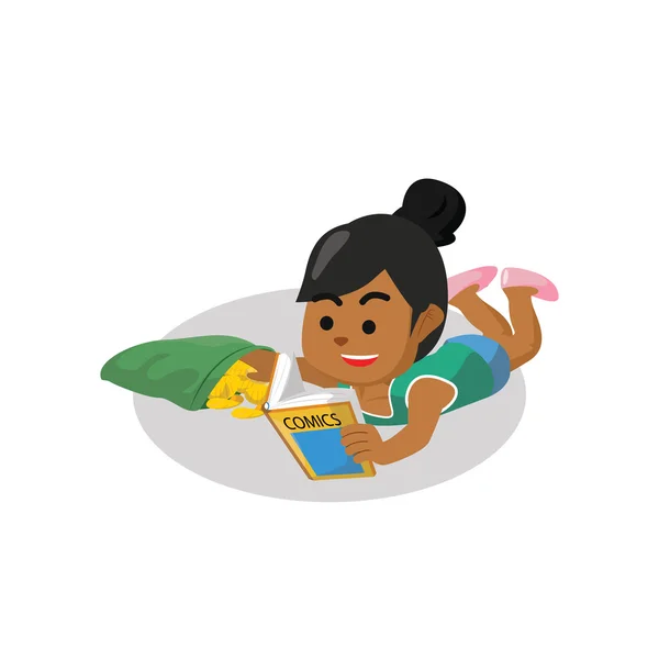 Menina lendo e comer lanche — Vetor de Stock