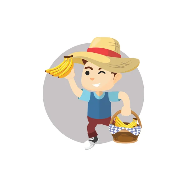 Jongen banaan oogsten — Stockvector