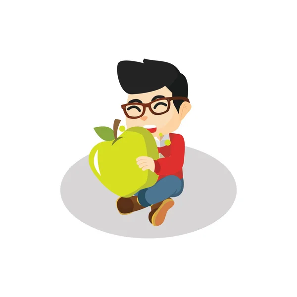 Menino comendo maçã grande — Vetor de Stock