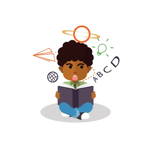 Pojke läser utbildning bok — Stock vektor