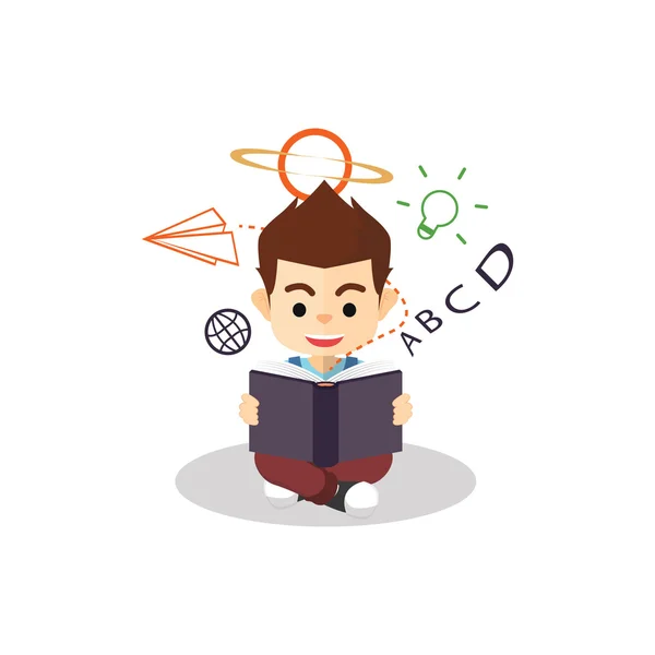 Boy reading knowledge book — Stock Vector